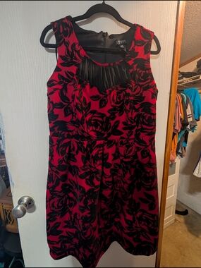 Enfocus Studio Red Dress with Black Floral Print